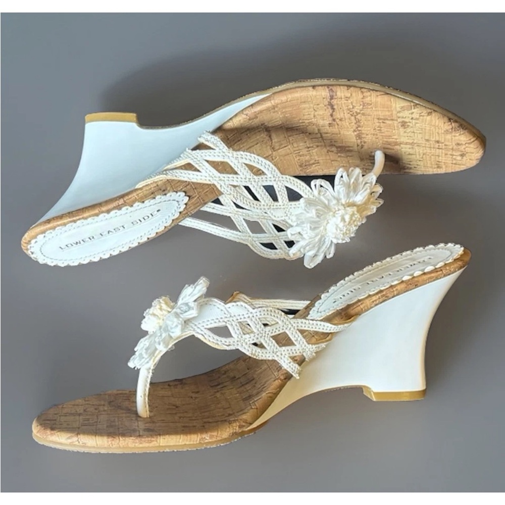 Lower East Side Women's Cream Floral Wedge Sandals - Picture 8 of 13
